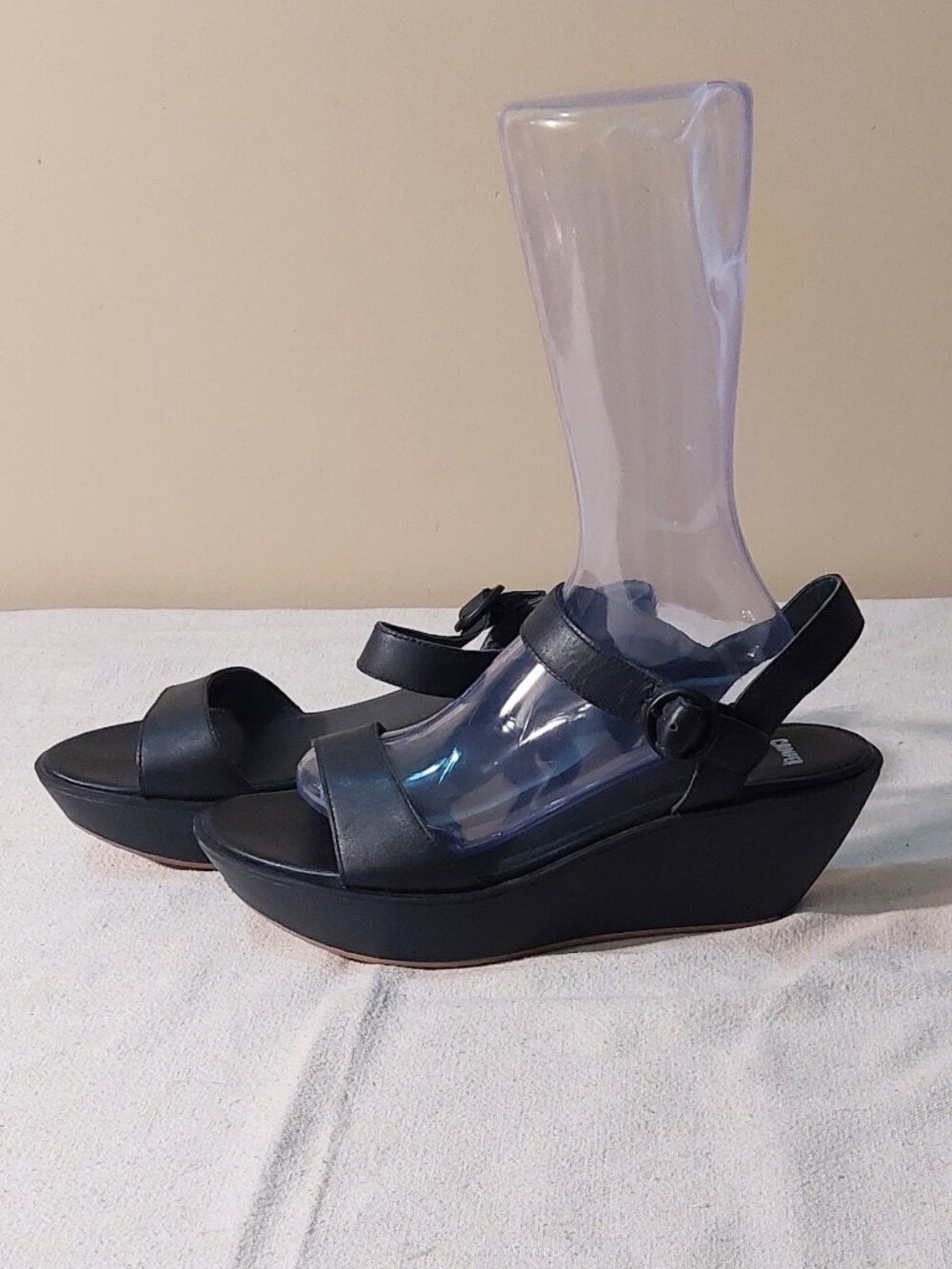 Camper Misia Black Leather Wedge Platform Ankle Strap Sandals Size US 11 (EU 42) - Picture 2 of 9